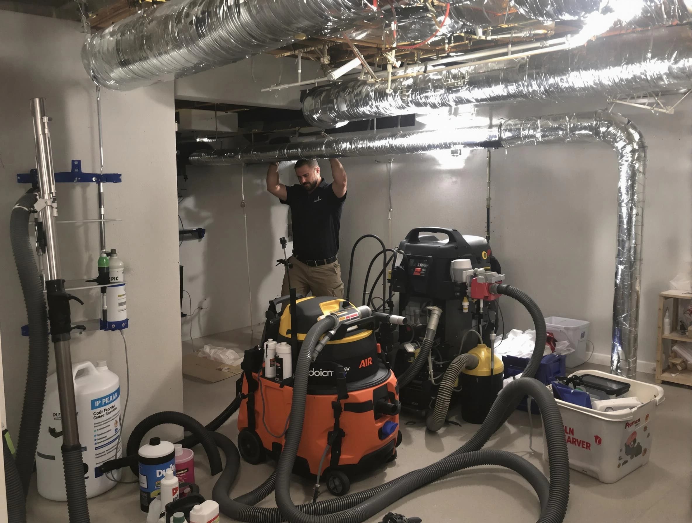 Munhall Air Duct Cleaning specialist performing professional mold removal from air ducts using safety equipment in Munhall