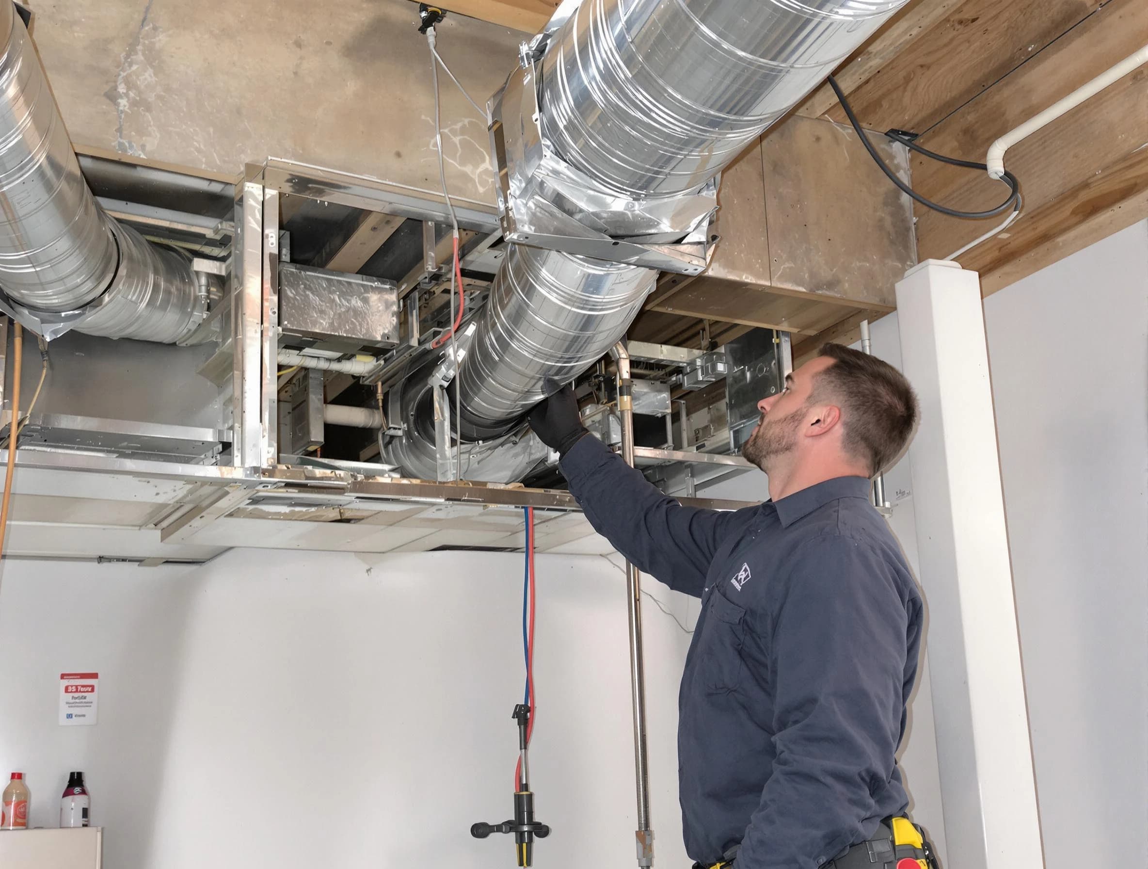 Munhall Air Duct Cleaning technician performing professional air duct repair using specialized tools in Munhall