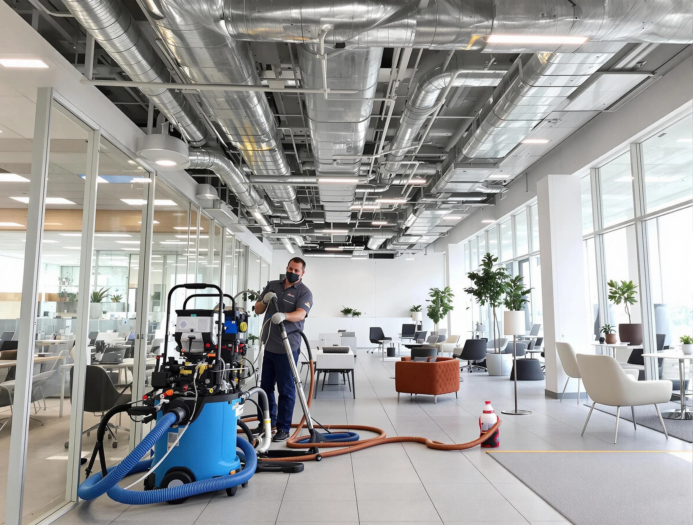 Munhall Air Duct Cleaning team conducting comprehensive commercial duct cleaning at a business location in Munhall